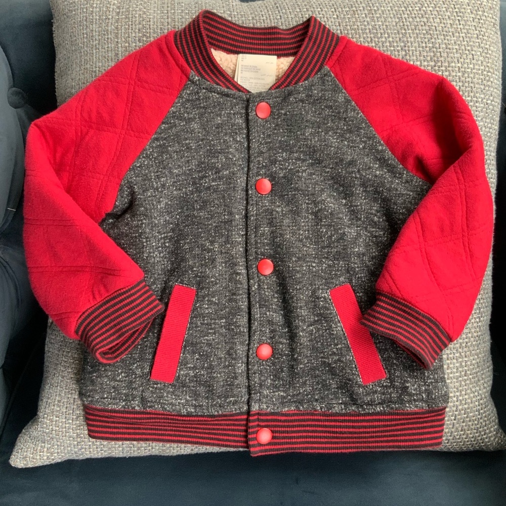 2T boy Quilted red & gray bomber jacket